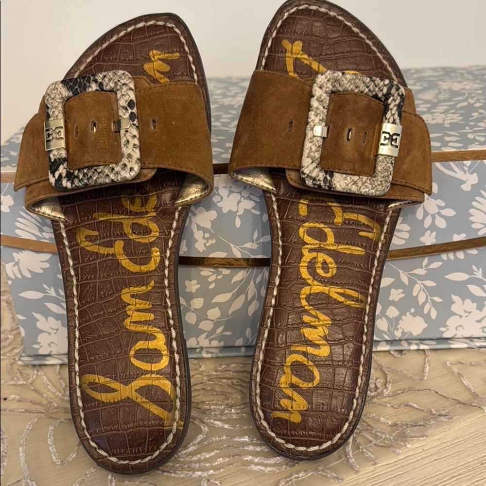 Sam Edelman Brown Suede Sandals with Decorative Buckle - Picture 9 of 9
